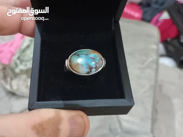 خاتم فضة بحجر فيروز سناوى طبيعى مصور علية خريطة عمان