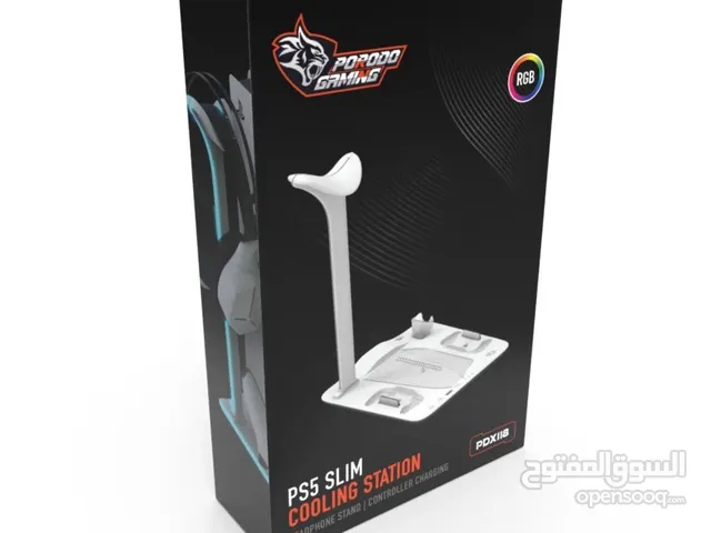 محطة التبريد النحيفة Porodo Gaming P55 حامل ألعاب P55 رفيع مع شاحن مغناطيسي بلايستيشن 5 (PS5)- أبيض