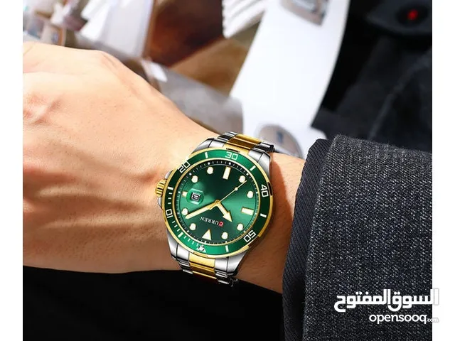 MAXEL Luxury Two-Tone Green Dial Fluted Bezel Men's Watch Day Date Display