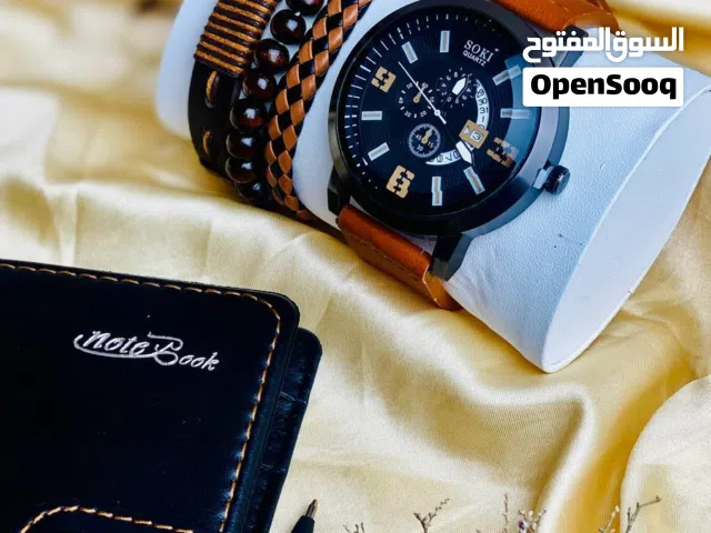 بوكس ساعة رجالية ماركة SOKI QUARTZ ساعة مع سوارات مختلفة مع علبة محكمة توصيل لجميع محافظات العراق