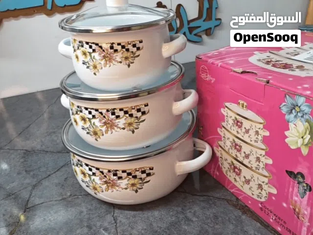 سيت قدور مينا (3 قطع) – نقشة الورد