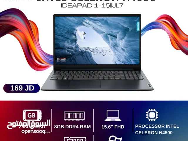 لابتوب لينوفو انتل سيليرون N4500 رام 8جيجابايت 256جيجابايت SSD شاشة 15.6" وندوز 11 Lenovo Celeron