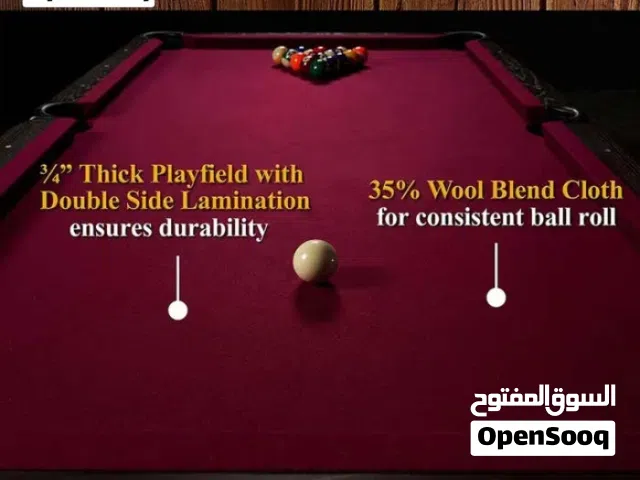 طاولة بلياردو 8 قدم مستوردة حجم ( 240 _ 132) متانه وجودة عالية بالصناعه