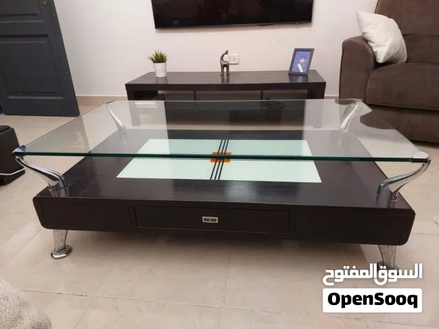 ترابيزة ليفينج مستوردة خشب ثقيل وزجاج سميك