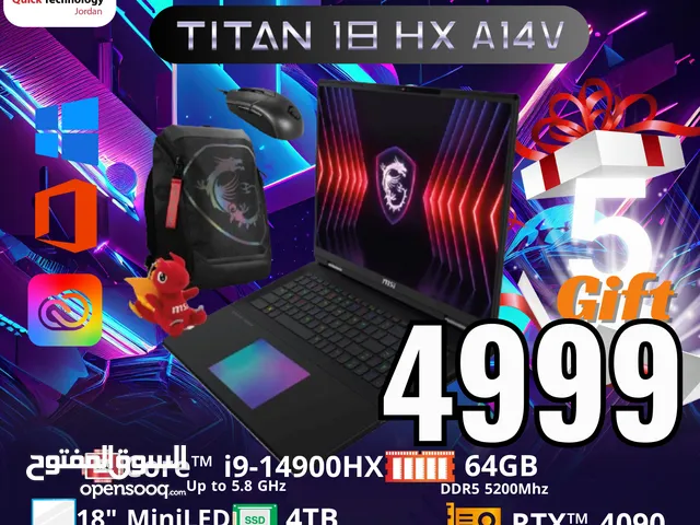 Laptop MSI Titan 18 HX  Ci9-14HX  احدث جهاز في العالم كور اي 9 الجيل الرابع عشر 4090