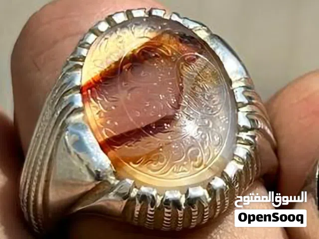 خاتم عقيق يماني زجاجي بلطخة زعفران تحفة الفضة ثقيلة