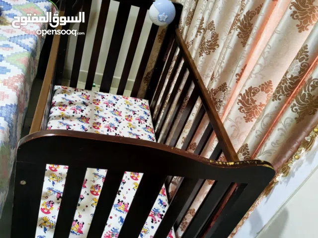 Baby cot with mattress, 6 seater sofa set with 2 side table and one round table,book shelf , table