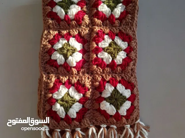 Handmade chunky crochet song scarf brown white dark red and dark red adult size