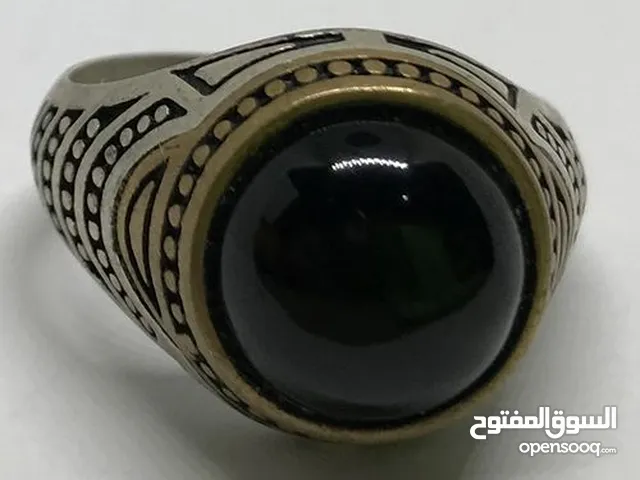 Hbachou خاتم فضة 925 مع حجر كريم اسود اونيكس