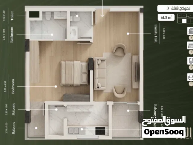61 m2 1 Bedroom Apartments for Sale in Muscat Bosher