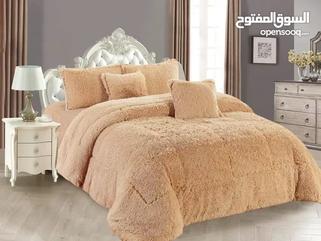 *طقم لحافين منفوخ ومضغوط ريش فرو عشبي ناعم فرش ودفاء* فرو شعر كثيف 6 قطعه.