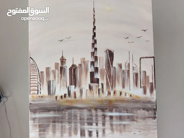 لوحة فنية رسم يدوي دبي برج خليفة وبرج العرب جمال دبي Dubai art drawing painting burg Khalifa