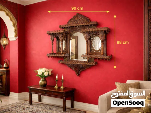 .قطعة فنية شغل يدوي بالكامل إطار  من خشب الورد مع مرآة بتصميم إ
