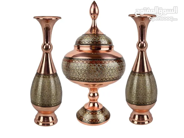 وعاء زهور ووعاء شوكولات نحاسي مزين بفن الخاتم
