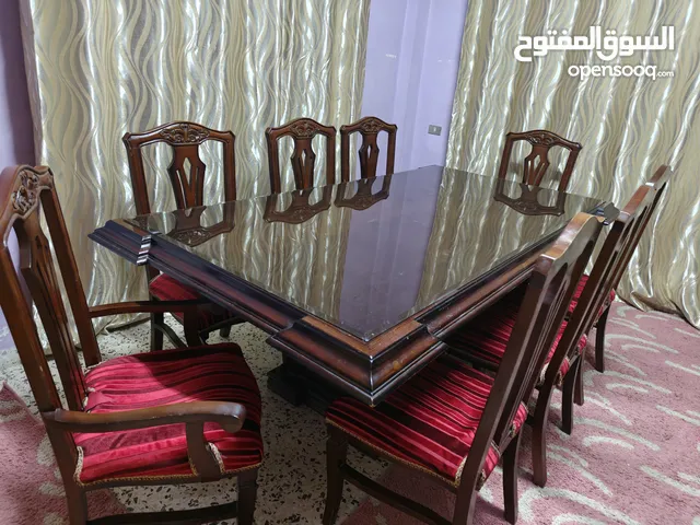 طاولة سفرة 8 كراسي خشب زان تقيل مع زجاج