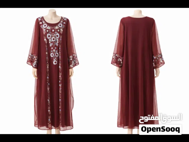 Elegant Burgundy Emirati Thobe with Floral Embroidery
