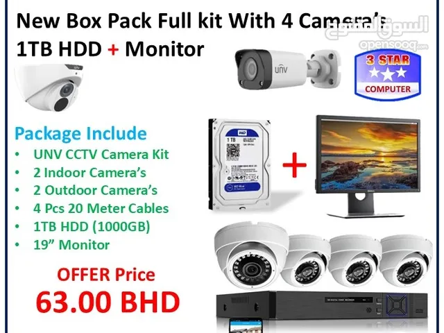New CCTV Cameras Full Set With 4 Cameras, 4 Cables, DVR, 1TB HDD & 19"Widescreen Monitor