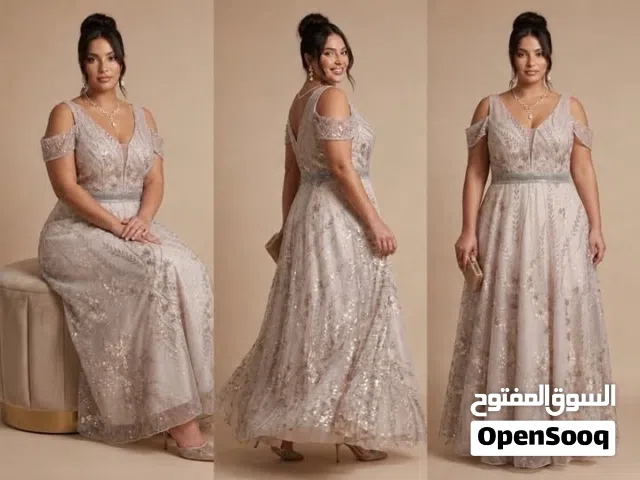 فستان سهرة طويل مطرز فاخر لون شامبين – مستعمل بحالة ممتازة.
