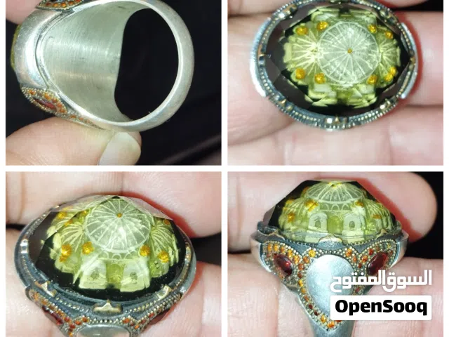 خاتم فضه تركي بحجر بداخله مجسم جامع