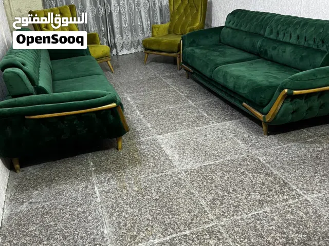 قنفات تركي ماركة 8 مقاعد سرير قلاب قنفات ضخمة كبيرة الحجم عدد2 مع كراسي عدد2 اللون (زيتوني و خردلي)