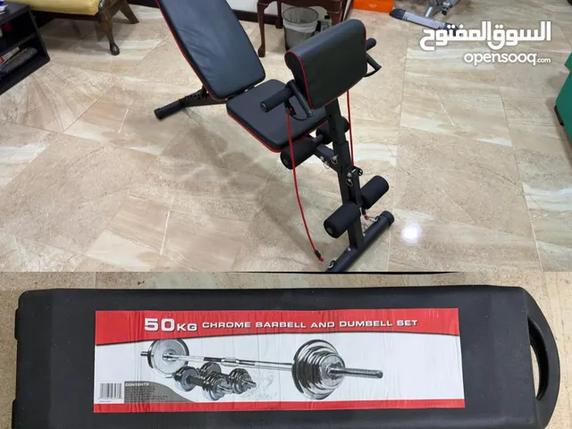 new 50kg dumbell and barbell and exercise bench