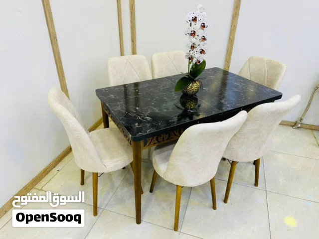 ميز طعام ارجل خشب وحديد   6 كرسي