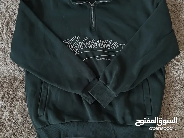 Authentic Vintage Bershka front print 1/4 zip sweatshirt in forest green