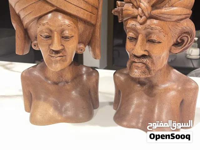 Vintage wood statue , Malaysian Hand Carved Busts Man  Woman Pair Hardwood Vintage  Art Sculpture