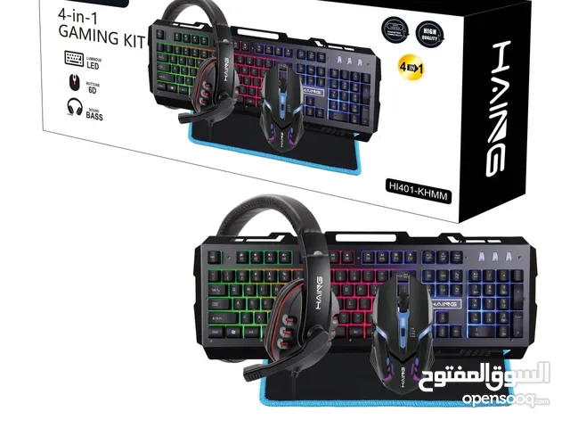 ماوس + كيبورد + سماعه + باد ماوس جيمنج ملون سلكي HAING HI-401-KHMM 4 in 1 USB WIRED GAMING COMBO