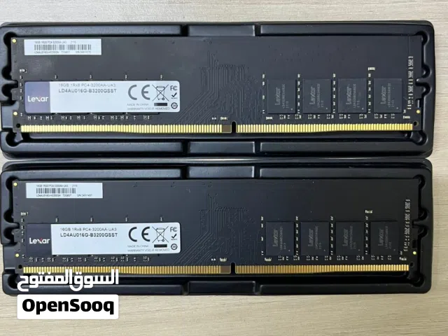 رام DDR4 LEXAR  حجم 32 كل قطعه 16 تردد 3200 شركة لكسر معروفه بالمتانه ورصانه وغنيه عن تعريف