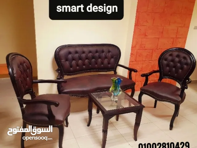 طقم انتظار خشب زان احمر مبطن جلد كابتونه مستورد متاح تنفيذ جميع الالوان