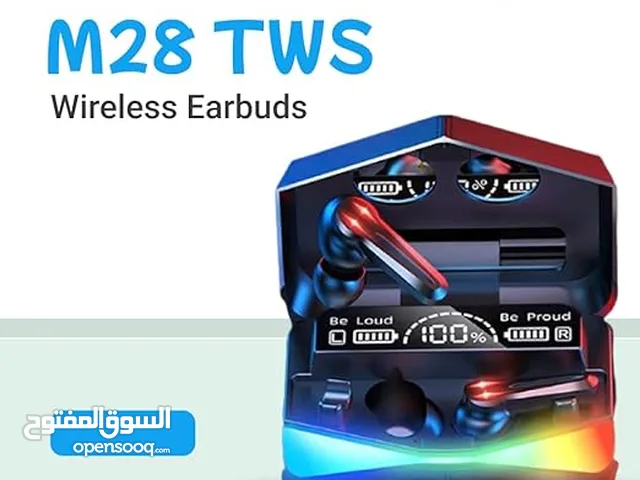 سماعات اذن لاسلكية M28 تي دبليو اس بلوتوث 5.1 للالعاب بتصميم مونستر تحكم باللمس وميكروفون وشاشة مر