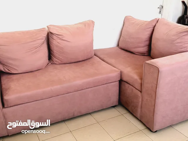 طقم قنفات 4 قطع لون وردي Pink Couches Set for sale (3 big pink couches and 1 single)