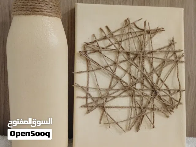 Shelf Art, Minimalist, Bottle Vase and Mini Canvas Combo, Jute