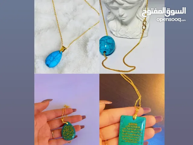 قلادة من الحجر الفيروزي    قلادة بتصميم نازك   كوالتي ممتاز أصلي   ذهب برازيلي   غير