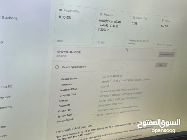 Gaming pc desktop with 8 gb graphic card
