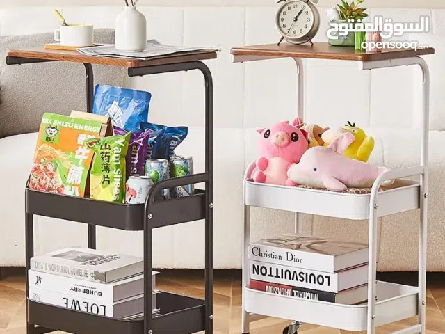 3-Tier Kitchen Rolling Table Cart with Wooden Board Couch Side Table