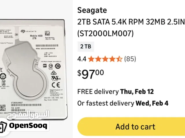 Seagate 2TB SATA Hard Disk Drive 5.4K RPM 32MB 2.5INCH (ST2000LM007)