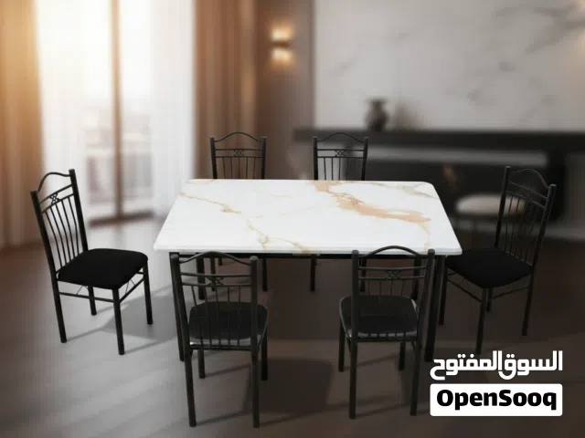 طقم طاولة طعام رخامي فاخر مع 6 كراسي موديل JSD39+B03 -