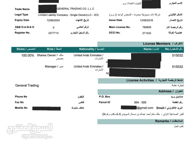 رخصة تجارة عامة للبيع، تاريخ التاسيس 2016، تجارة بيع التجزئة والجملة الادوات المنزلية، ادوات المطبخ،