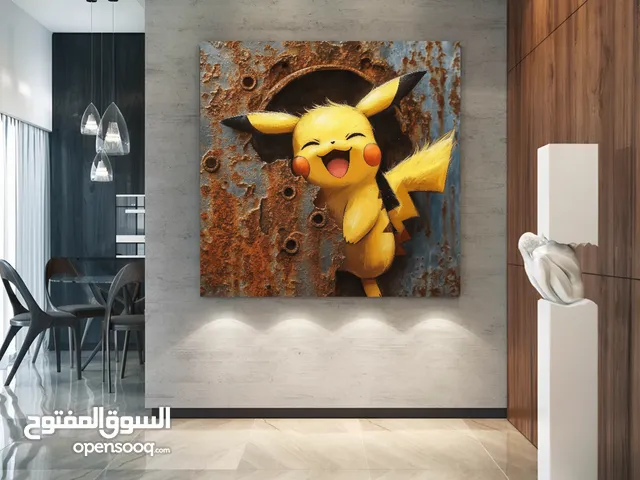 Smiling Pikachu and the Rusty Wall: The Rise of Joy - (80x80cm) - UV print on aluminum