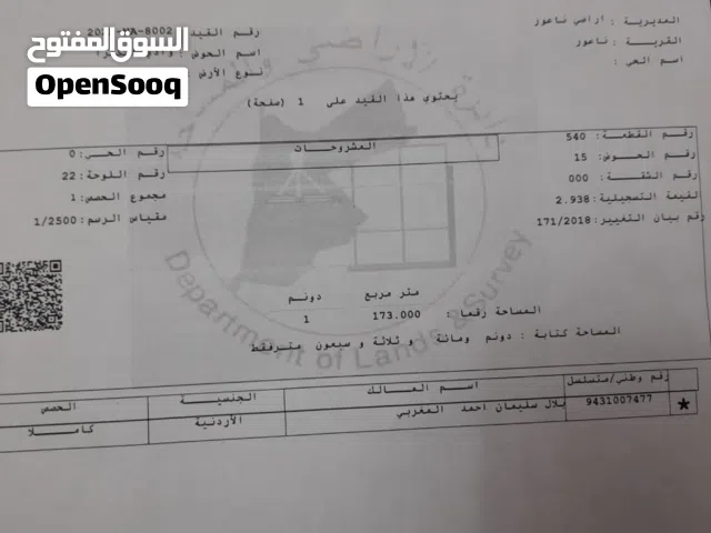 قطعة أرض مميزة للبيع في ناعور – قرب كازية السلام