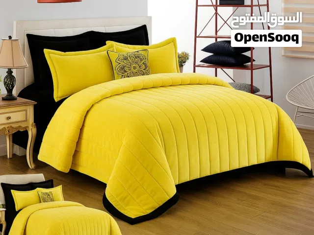 لحاف برومكس7قطع أرقى الخامات الملكية منفوخ مخمل ذوجهبن شكل هندسي أنيق عملي غسل صبن درجه أولى المشتري