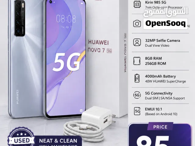 Huawei Nova 7 5G 256GB Space Silver – Neat & Clean With Box & Charger Cable