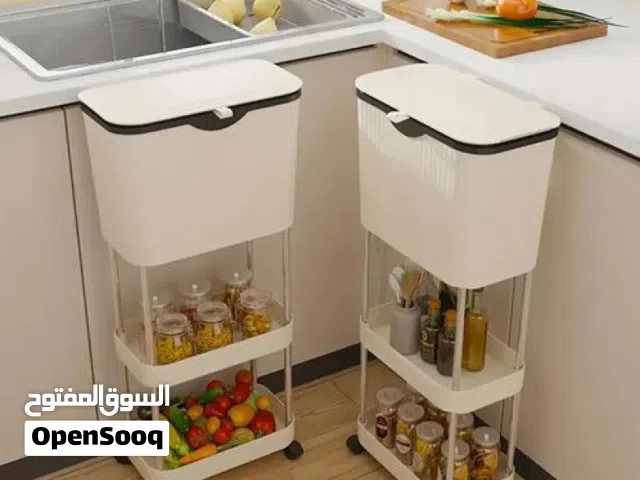 Kitchen Trash Can with Lid, Garbage Bin with Storage Rack, Narrow Waste Basket