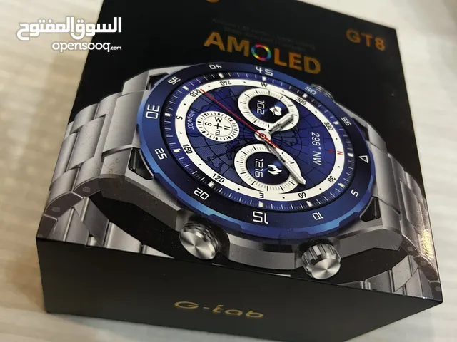 ساعة G-tab GT8 سمارت AMOLED لون أسود مع كستك معدن، عرض مميز ونظافة شبه جديدة بسعر ممتاز