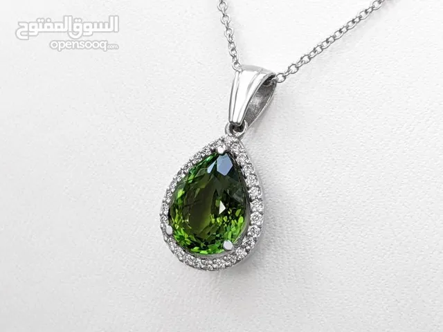 2.82 Carat Natural Tourmaline and 0.10 Ct Diamonds - 14 kt. White gold - Necklace with pendant