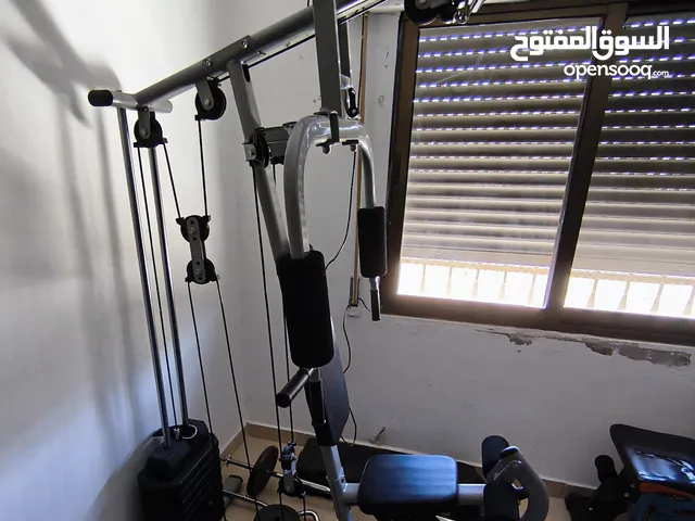 جهاز مشي (تريدميل) + جهاز جيم منزلي + شنتة اوزان للتدريب الحر + بنش للتمرين + اوزان اضافية للبيع