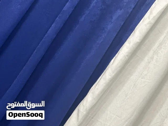 ستائر قماش شامـو اللون ( نيلي//ابيض) مع شيفون تركي