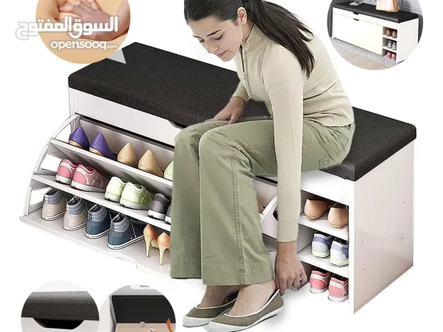 خزانة أحذية مع مقعد مريح – قطعة عملية وعصرية بقطعة واحدة رف قلاب واسع + أرفف جانبية لترتيب